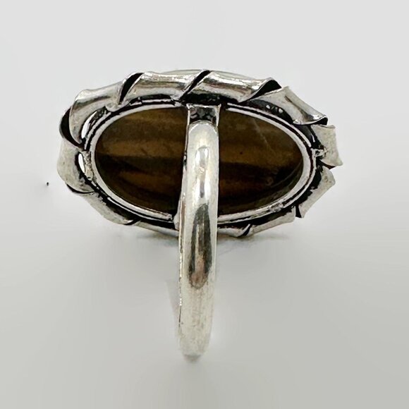 Tiger Eye Ring, Silver Plated ,Large Stone, Big Statement, Size 8, Huge, Vintage - Picture 5 of 5